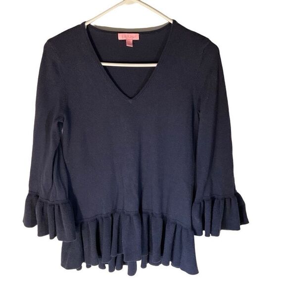 Lilly Pulitzer Adela Ruffle Hem Sweater, S. Navy. Lightweight, preppy - Picture 7 of 13
